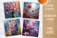 Flower coaster Sublimation Square coaster design Watercolor Product Image 1