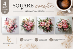 Summer flowers Coaster Design |butterfly Floral png Product Image 1