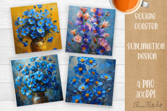 Flower coaster Sublimation Square coaster design Watercolor Product Image 1