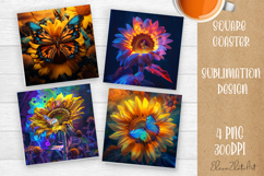 Flower coaster Sublimation Square coaster design Watercolor Product Image 1