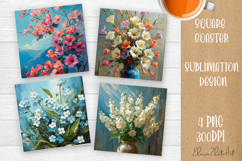 Flower coaster Sublimation Square coaster design Watercolor Product Image 1