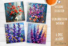 Flower coaster Sublimation Square coaster design Watercolor Product Image 1