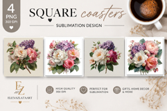 Summer flowers Coaster Design |butterfly Floral png Product Image 1
