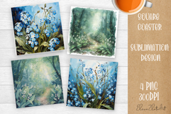 Flower coaster Sublimation Square coaster design Watercolor Product Image 1