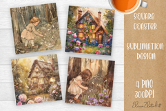 Flower coaster Sublimation Square coaster design Watercolor Product Image 1