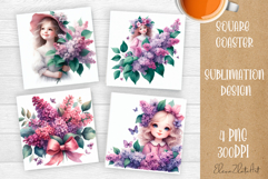Flower coaster Sublimation Square coaster design Watercolor Product Image 1