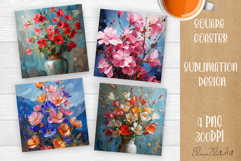 Flower coaster Sublimation Square coaster design Watercolor Product Image 1