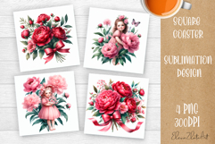 Flower coaster Sublimation Square coaster design Watercolor Product Image 1