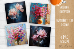 Flower coaster Sublimation Square coaster design Watercolor Product Image 1