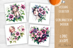 Flower coaster Sublimation Square coaster design Watercolor Product Image 1
