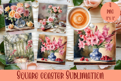 Flower coaster Sublimation Square coaster design Watercolor Product Image 1