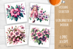 Flower coaster Sublimation Square coaster design Watercolor Product Image 1