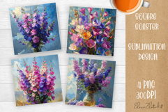 Flower coaster Sublimation Square coaster design Watercolor Product Image 1
