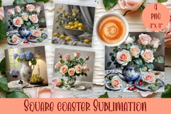 Flower coaster Sublimation Square coaster design Watercolor Product Image 1