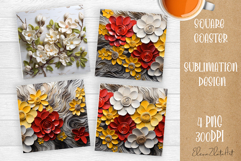 Flower coaster Sublimation Square coaster design Watercolor Product Image 1