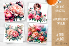 Flower coaster Sublimation Square coaster design Watercolor Product Image 1