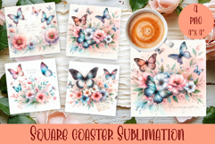 Summer flowers Coaster Design |butterfly Floral Sublima Product Image 1