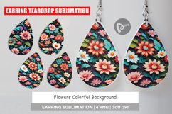 Earring teardrop sublimation design Flowers Colorful Product Image 1