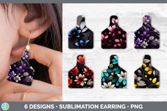 Bundle of six Flowers cow tag earrings sublimation designs.