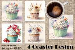 Colorful food Coaster Design, Spring sweet Cupcake Product Image 1