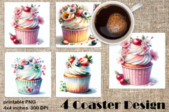 Colorful food Coaster Design, Spring sweet Cupcake Product Image 1