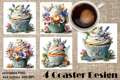 Colorful food Coaster Design, Spring sweet Cupcake Product Image 1