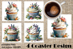 Colorful food Coaster Design, Spring sweet Cupcake Product Image 1