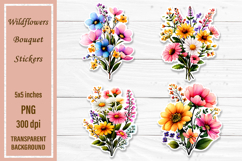 Wildflowers Bouquet Stickers | Watercolor PNG | Print&amp;Cut Product Image 1