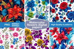 watercolor flowers digital papers, natural flowers patterns Product Image 1