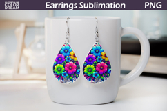 Floral Teardrop Earrings | Neon Tropical Flowers Earrings Product Image 1