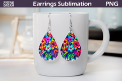 Floral Teardrop Earrings | Neon Tropical Flowers Earrings Product Image 1
