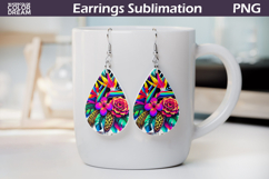 Floral Teardrop Earrings | Neon Tropical Flowers Earrings Product Image 1