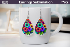 Floral Teardrop Earrings | Neon Tropical Flowers Earrings Product Image 1