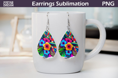 Floral Teardrop Earrings | Neon Tropical Flowers Earrings Product Image 1