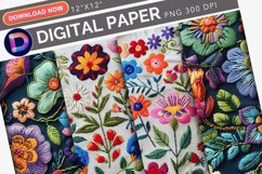 Flowers Embroidery Digital Paper Product Image 1