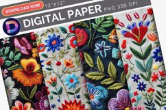 Flowers Embroidery Digital Paper Product Image 1