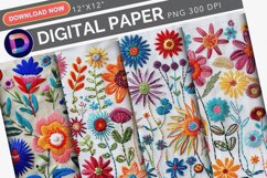 Flowers Embroidery Digital Paper Product Image 1