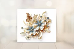 3D Gold Flower Tumbler Wrap Design - Floral Sublimation PNG Product Image 2
