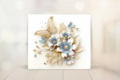 3D Gold Flower Tumbler Wrap Design - Floral Sublimation PNG Product Image 2