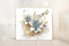 3D Gold Flower Tumbler Wrap Design - Floral Sublimation PNG Product Image 2