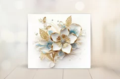3D Gold Flower Tumbler Wrap Design - Floral Sublimation PNG Product Image 2
