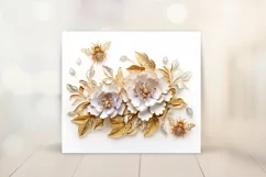 3D Gold Flower Tumbler Wrap Design - Floral Sublimation PNG Product Image 2