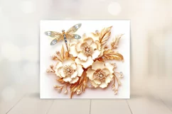3D Gold Flower Tumbler Wrap Design - Floral Sublimation PNG Product Image 2