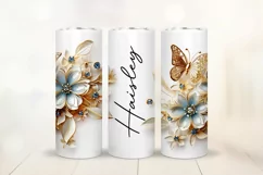3D Gold Flower Tumbler Wrap Design - Floral Sublimation PNG Product Image 1