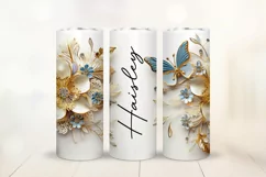 3D Gold Flower Tumbler Wrap Design - Floral Sublimation PNG Product Image 1