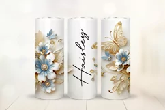 3D Gold Flower Tumbler Wrap Design - Floral Sublimation PNG Product Image 1