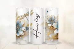 3D Gold Flower Tumbler Wrap Design - Floral Sublimation PNG Product Image 1