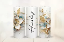 3D Gold Flower Tumbler Wrap Design - Floral Sublimation PNG Product Image 1