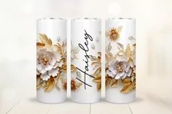 3D Gold Flower Tumbler Wrap Design - Floral Sublimation PNG Product Image 1