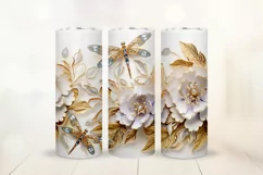 3D Gold Flower Tumbler Wrap Design - Floral Sublimation PNG Product Image 1